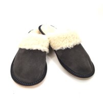 Dámske kožené zateplené papuče s ovčím rúnom tmavosivé